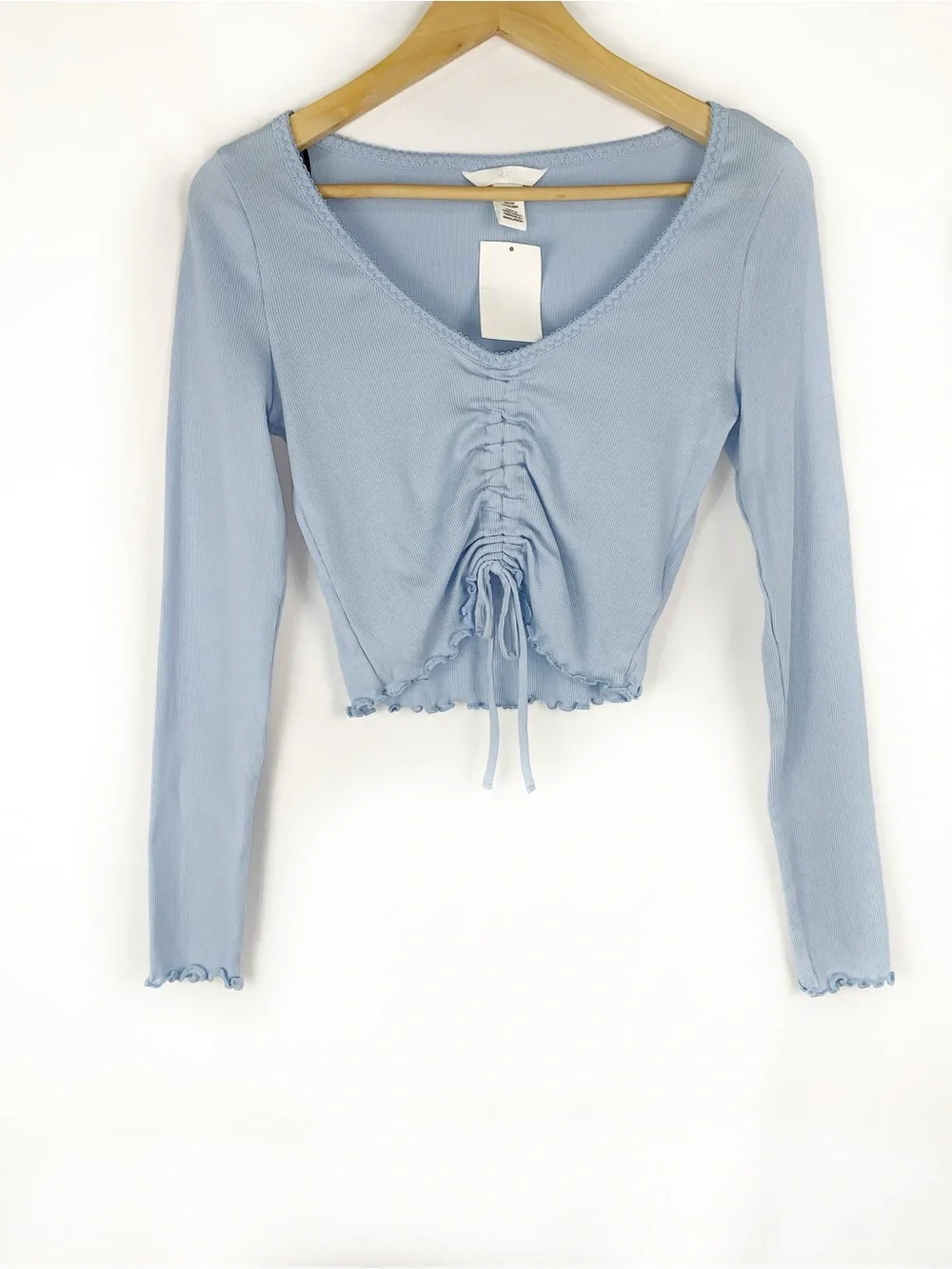 NWT H&M Ruched Front Ribbed Top in Blue